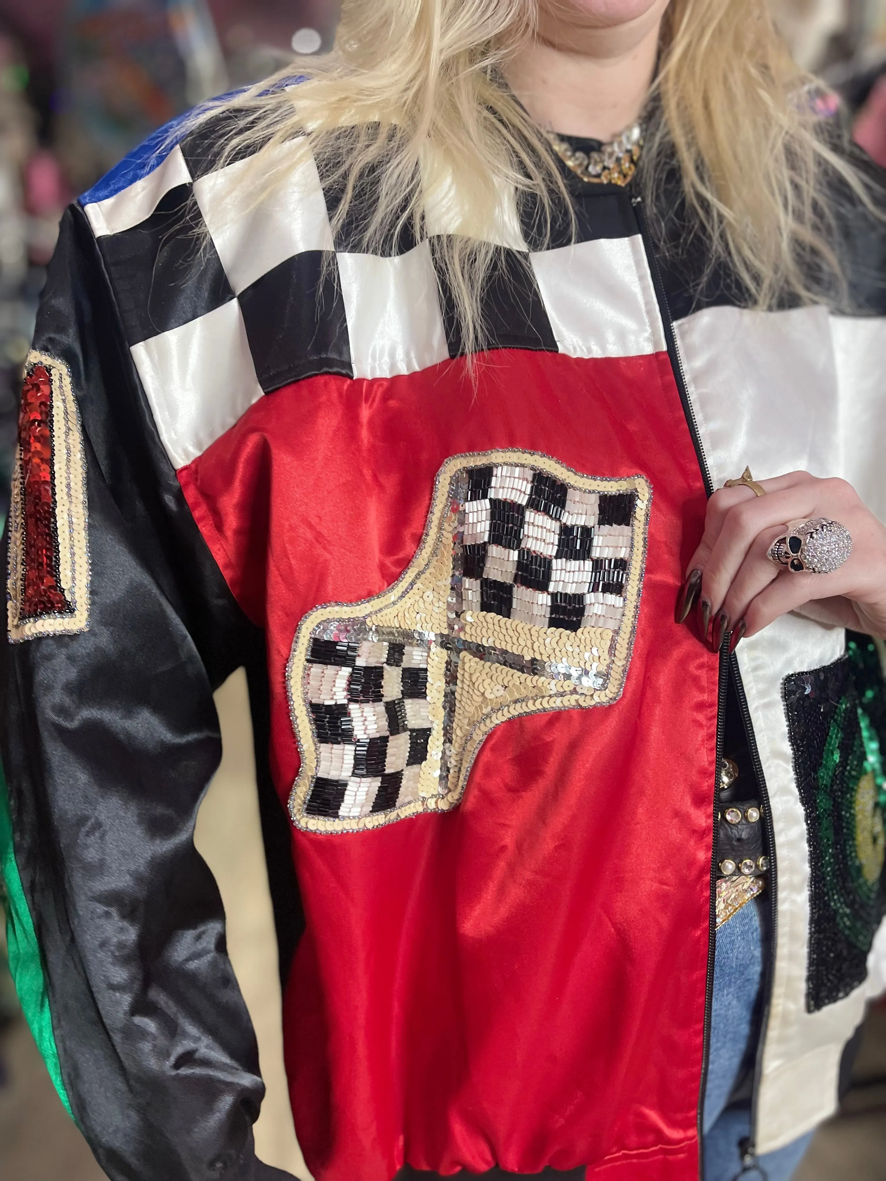 Vintage 90s Race Car Sequin Bomber Jacket