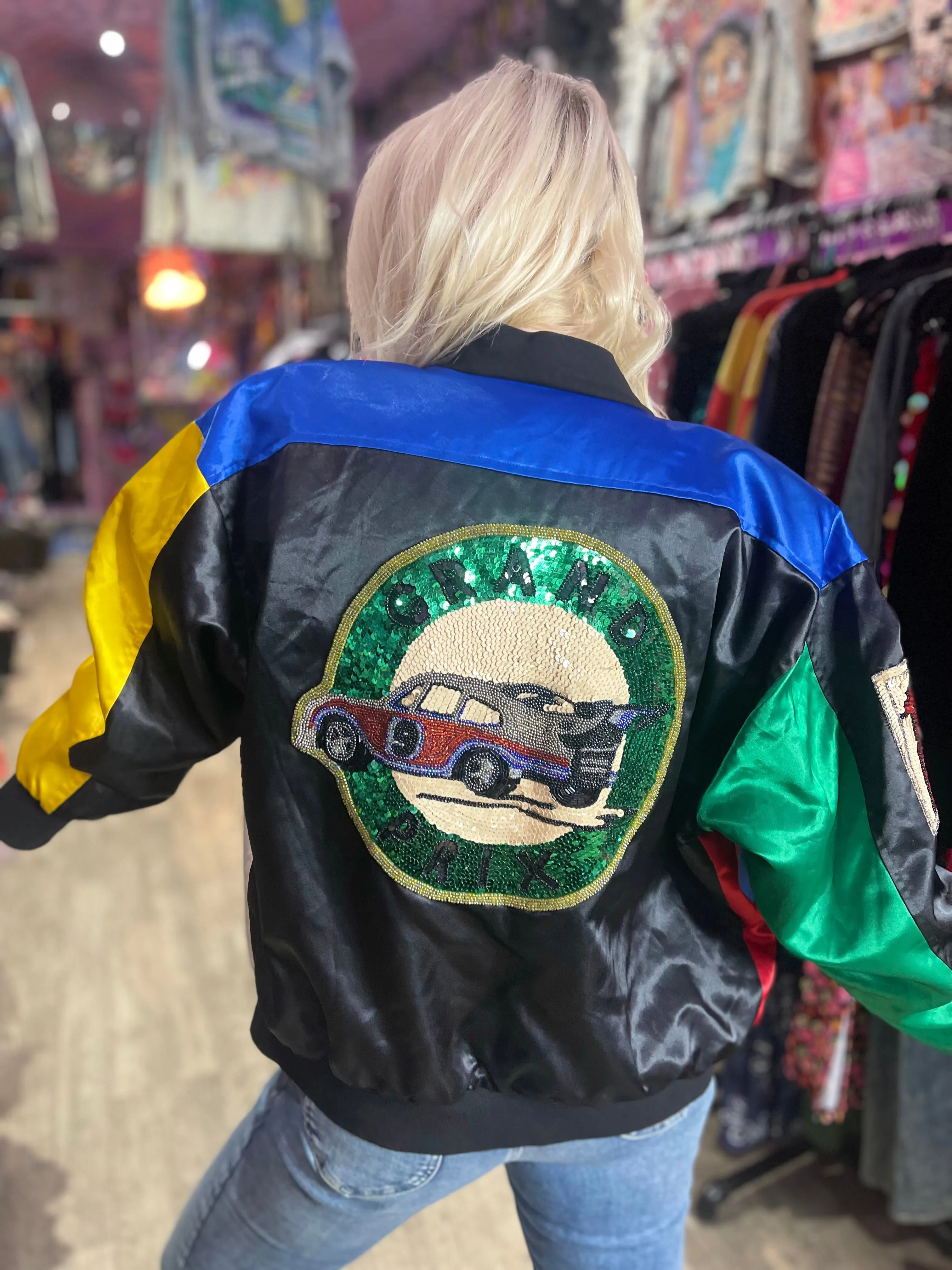 Vintage 90s Race Car Sequin Bomber Jacket