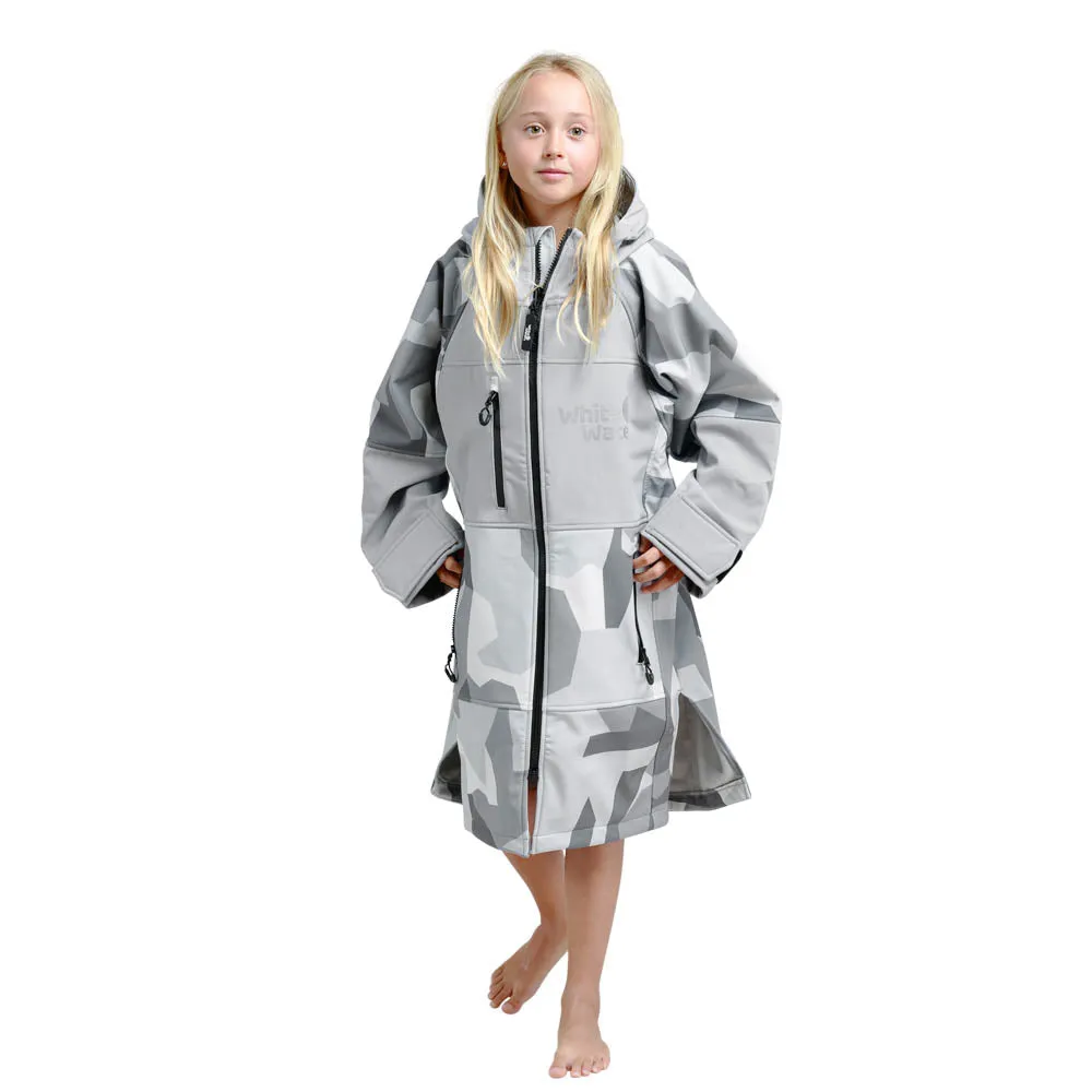 White Water Kids Soft Shell Childrens Drying / Changing Robe - Arctic Camo/Grey Lining