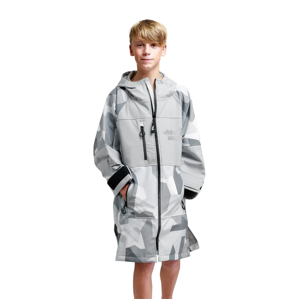 White Water Kids Soft Shell Childrens Drying / Changing Robe - Arctic Camo/Grey Lining