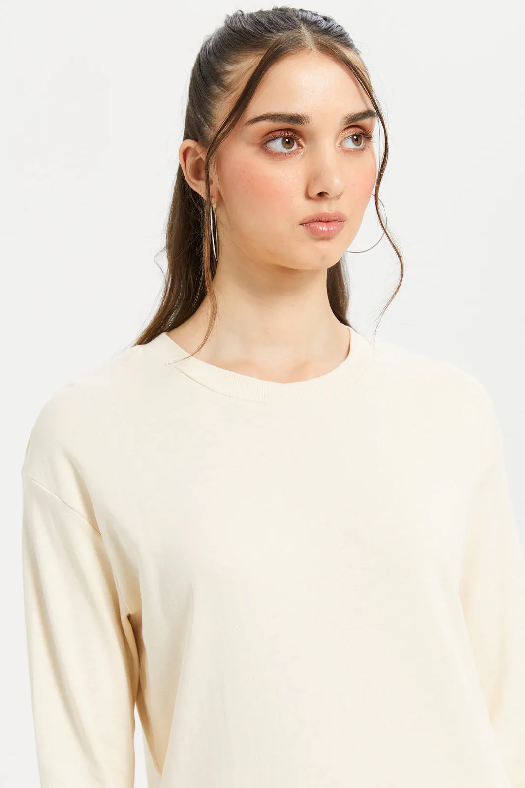 Women Ivory Long Sleeve Sweatshirt