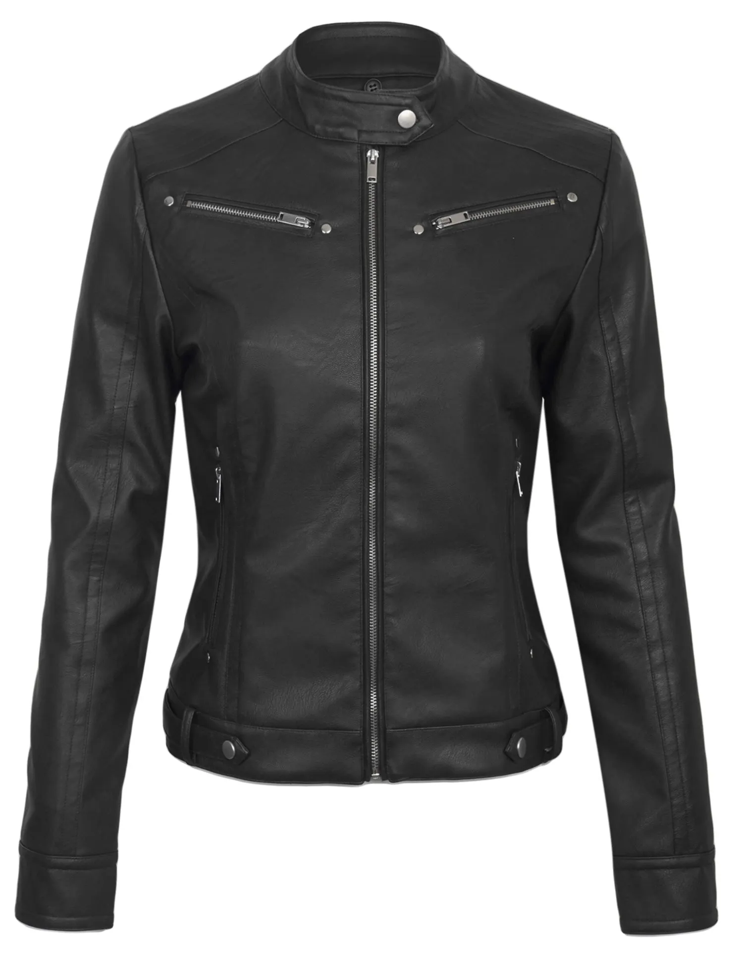 Womens Faux PU Leather Zip Up Casual MOTO Jacket with Hoodie