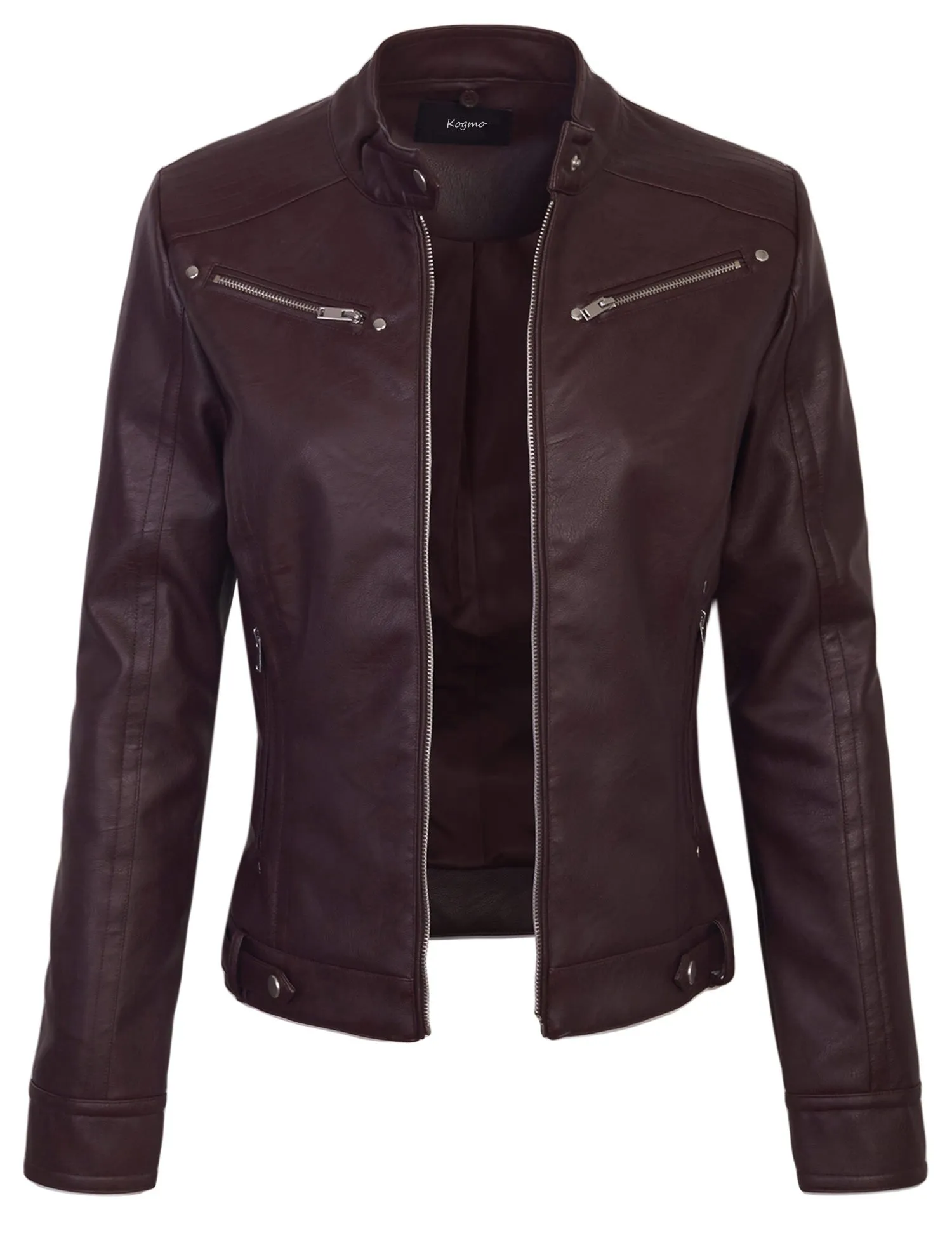 Womens Faux PU Leather Zip Up Casual MOTO Jacket with Hoodie