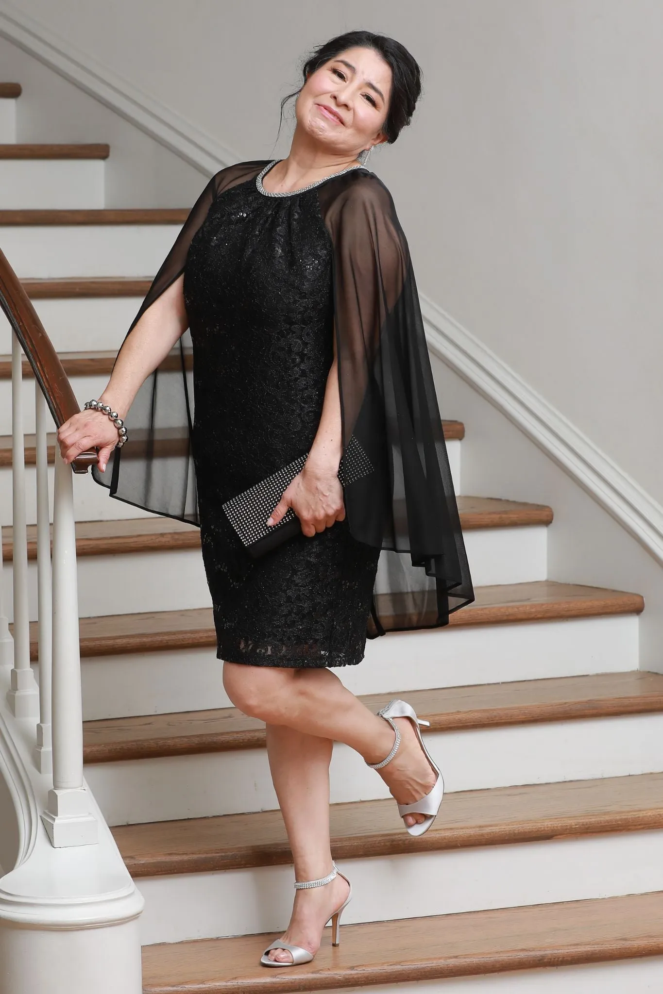 Women's Lace Cape Cocktail Dress