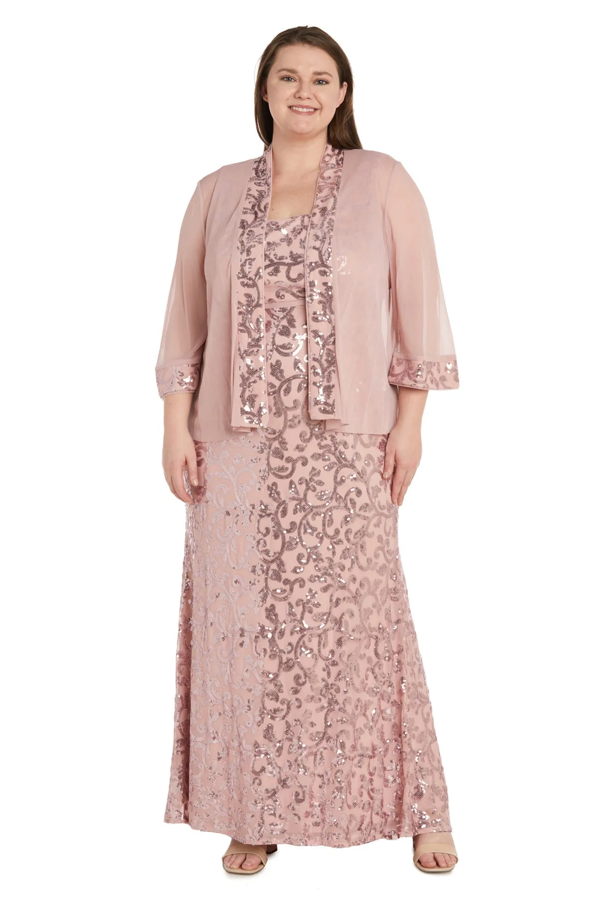 Women's Plus Size Long Sequined Floral Jacket Dress