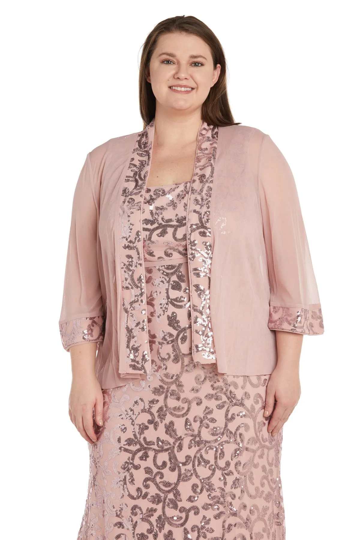 Women's Plus Size Long Sequined Floral Jacket Dress