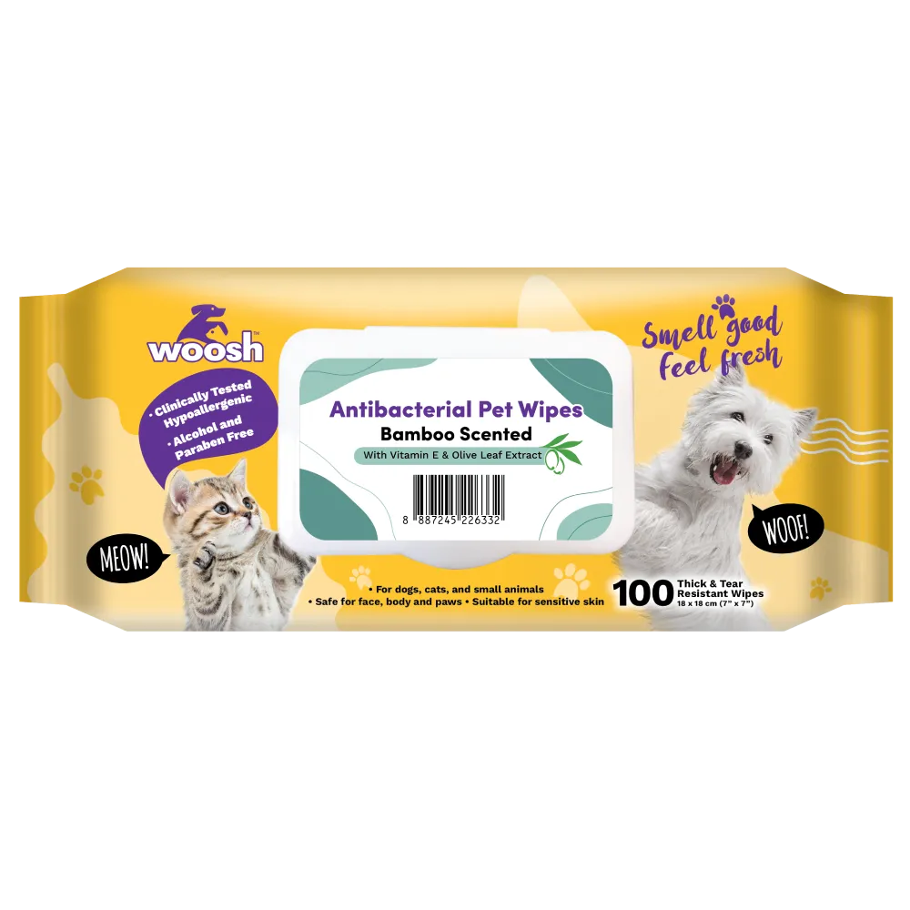 Woosh Pet Wipes Antibacterial - Bamboo 100sheets